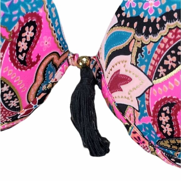 ( J) NWOT Shade & Shore Paisley * Floral Pink & Black Bikini Top - Picture 4 of 6